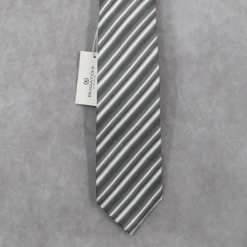 Bugatchi Uomo Gray Stripe Executive‎ Formal Business Silk Classic Men's Neck Tie